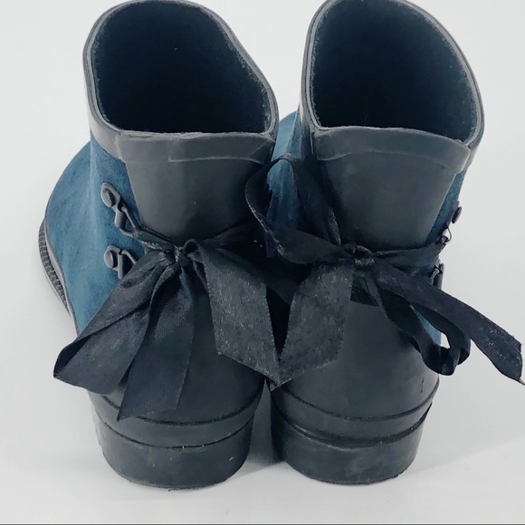 JC Rainboots Teal Microfiber Back Bow Lace Up 9 - Picture 3 of 7